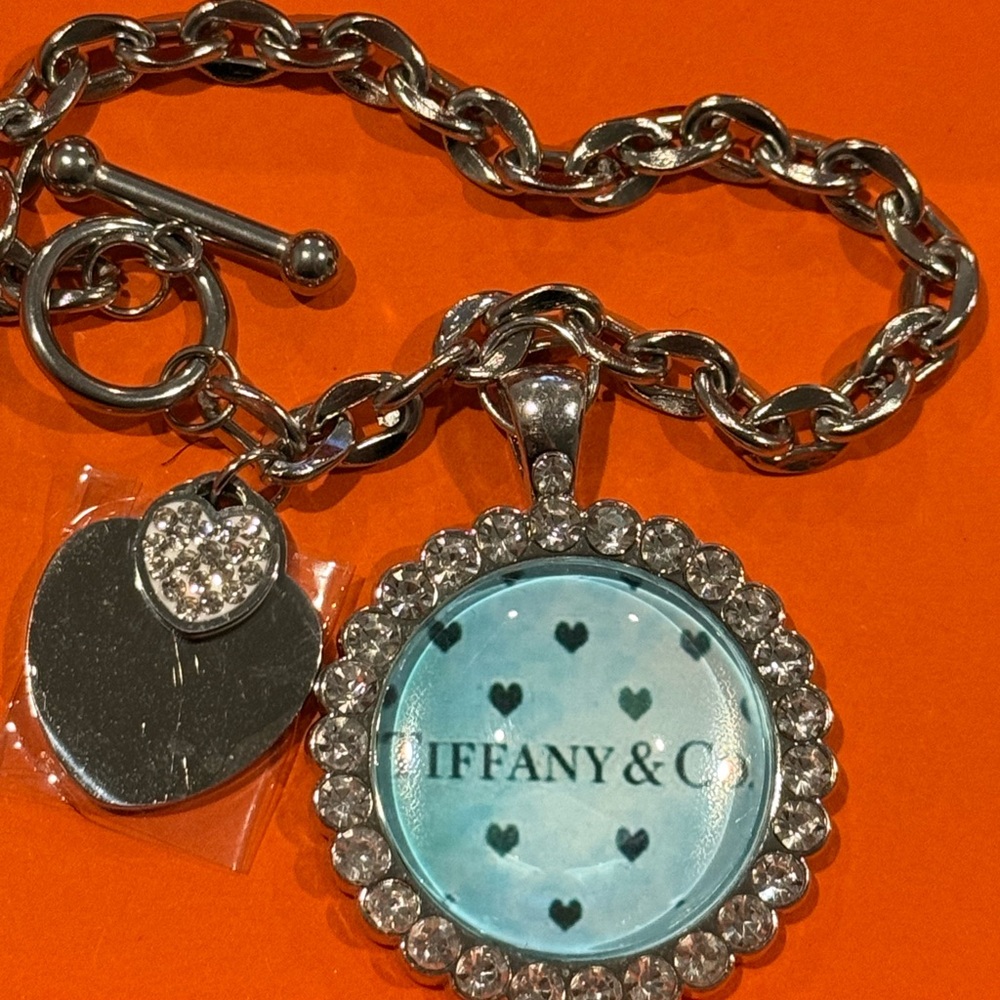 Silver Chain Bracelet with Blue Heart Charm